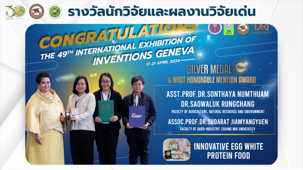 ขอแสดงความยินดีกับ ดร.เสาวลักษณ์  รุ่งแจ้ง ได้รับรางวัลจากการประกวดผลงานวิจัย สิ่งประดิษฐ์ และนวัตกรรม ในงาน “The 49th International Exhibition of Inventions Geneva” วันที่ 17-21 เมษายน 2024