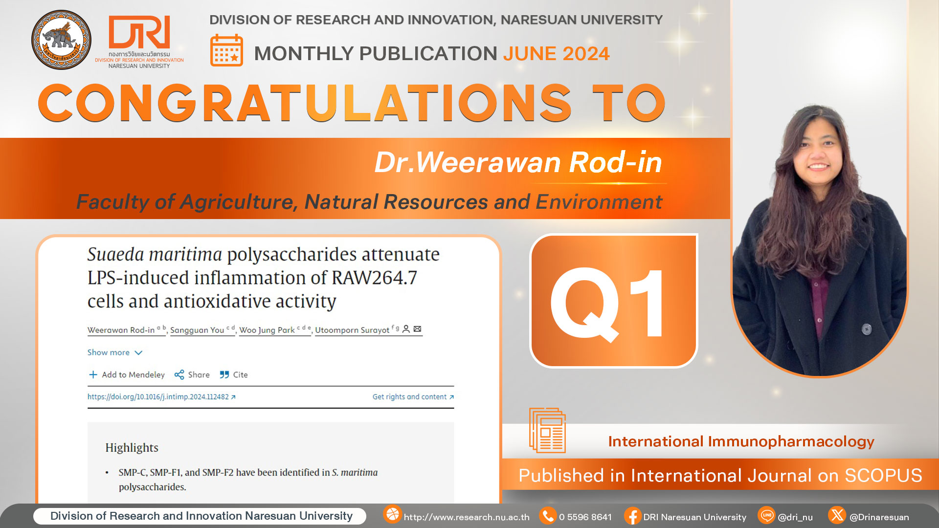 Congratulations to  Dr.Weerawan Rod-in Published in International Journal on SCOPUS