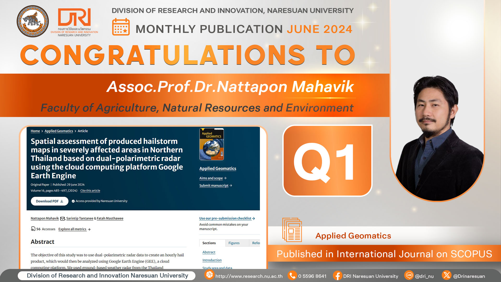 Congratulations to Assoc.Prof.Dr.Nattapon Mahavik Published in International Journal on SCOPUS