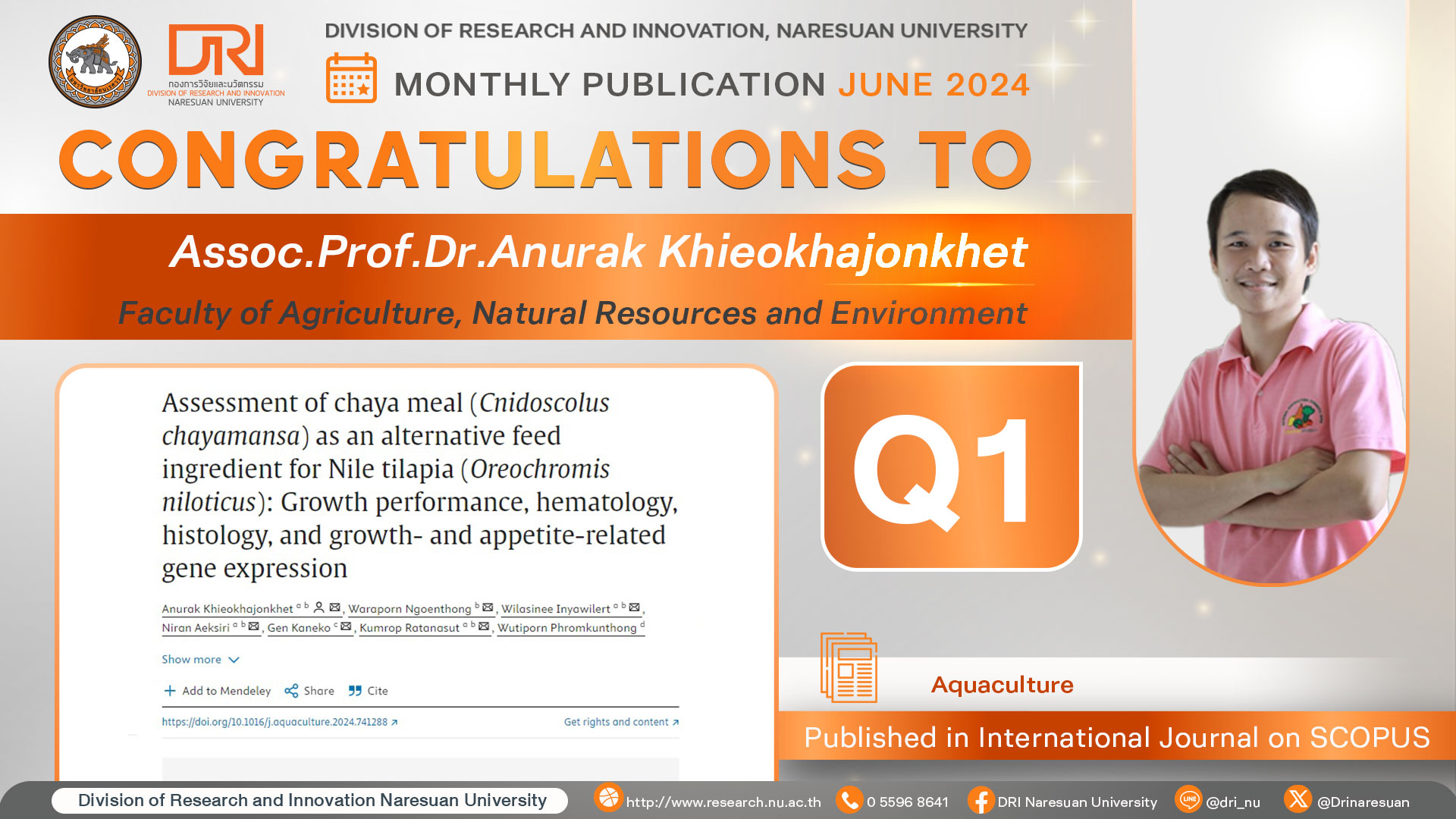 Congratulations to Assoc.Prof.Dr.Anurak Khieokhajonkhet Published in International Journal on SCOPUS